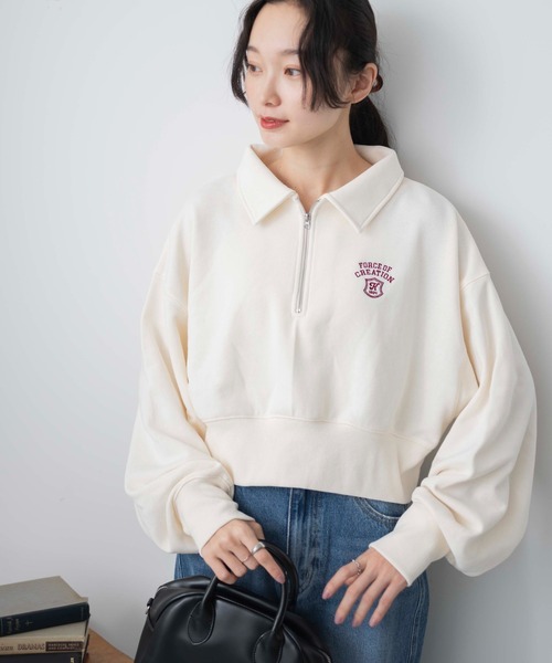 WEGO(ウィゴー)の「WEGO/ハーフZIP襟付きショートスウェット(スウェット・レディース・ホワイト/オートミール/杢グレー/オレンジ系その他2・FREE)」の12枚目の写真