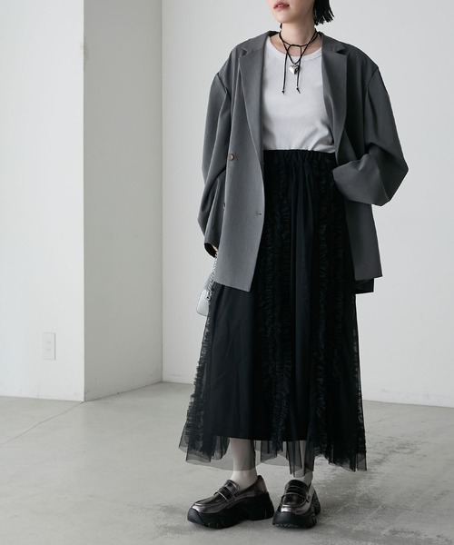 forksy.（フォルクシー）の「【forksy.】パワーショルダーダブルジャケット（テーラードジャケット・レディース・杢グレー/ネイビー・FREE）」の7枚目の写真