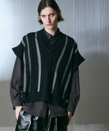 MAISON SPECIAL | 《UNISEX》Cable Knitting Sheer Intarsia Prime-Over V-Neck Knit Vest/ケーブルシアーインターシャプライムオーバーVネックニットベスト【MAISON SPECIAL/メゾンスペシャル】(ベスト)