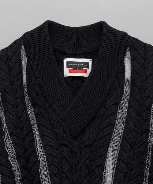MAISON SPECIAL(メゾンスペシャル)の「《UNISEX》Cable Knitting Sheer Intarsia Prime-Over V-Neck Knit Vest/ケーブルシアーインターシャプライムオーバーVネックニットベスト【MAISON SPECIAL/メゾンスペシャル】(ベスト・メンズ・レッド/ブラック・2/1)」の13枚目の写真