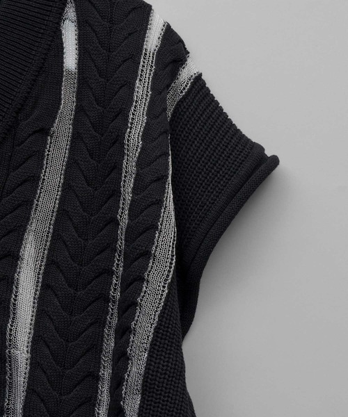 MAISON SPECIAL(メゾンスペシャル)の「《UNISEX》Cable Knitting Sheer Intarsia Prime-Over V-Neck Knit Vest/ケーブルシアーインターシャプライムオーバーVネックニットベスト【MAISON SPECIAL/メゾンスペシャル】(ベスト・メンズ・レッド/ブラック・2/1)」の14枚目の写真