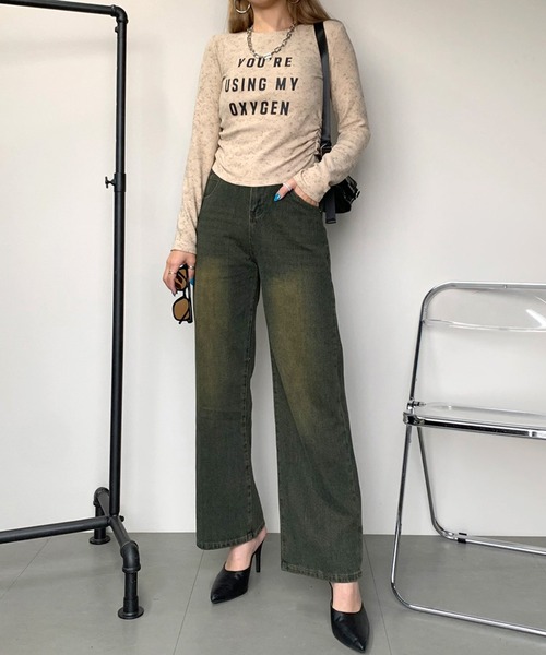 non-hedge(ノンヘッジ)の「サイドドロストロゴショート丈Tシャツ(Tシャツ/カットソー・レディース・ブラック/ベージュ/カーキ/オフホワイト/チャコールグレー・FREE)」の10枚目の写真