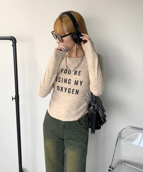 non-hedge(ノンヘッジ)の「サイドドロストロゴショート丈Tシャツ(Tシャツ/カットソー・レディース・ブラック/ベージュ/カーキ/オフホワイト/チャコールグレー・FREE)」の11枚目の写真