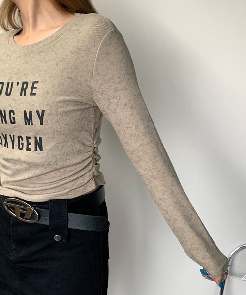 non-hedge(ノンヘッジ)の「サイドドロストロゴショート丈Tシャツ(Tシャツ/カットソー・レディース・ブラック/ベージュ/カーキ/オフホワイト/チャコールグレー・FREE)」の21枚目の写真