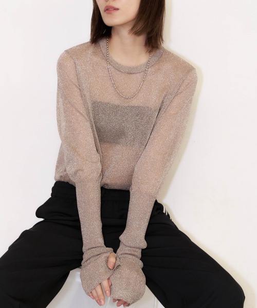 Auntie Rosa Holiday(アンティローザホリデー)の「フィンガーホールラメシアープルオーバー(ニット/セーター・レディース・シルバー/ライトグリーン/シャンパン・FREE)」の1枚目の写真