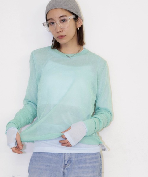 Auntie Rosa Holiday(アンティローザホリデー)の「フィンガーホールラメシアープルオーバー(ニット/セーター・レディース・シルバー/ライトグリーン/シャンパン・FREE)」の6枚目の写真