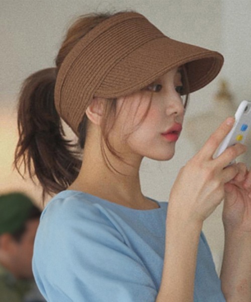 Miniministore(ミニミニストア)の「バイザーハット レディースストローハット(サンバイザー・レディース・ブラウン/ベージュ/アイボリー/ブラック/オフホワイト・FREE)」の4枚目の写真