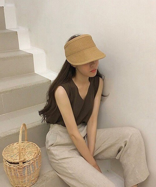 【24SS NEW】BOTTEGA VENETA_women / レザー パッド入りベスト セール】バイザーハット レディースストローハット（サン