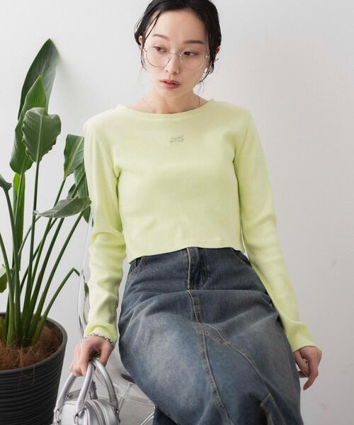 WEGO(ウィゴー)の「WEGO/ヴィンテージウォッシュリブロンT(Tシャツ/カットソー・レディース・オフホワイト/スミクロ/ライム・FREE)」の1枚目の写真