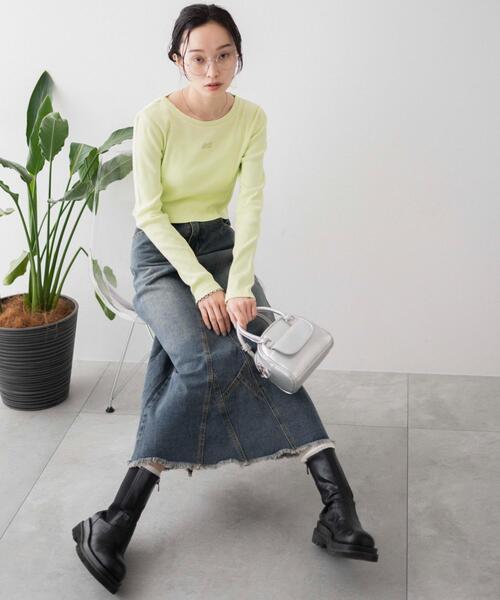 WEGO(ウィゴー)の「WEGO/ヴィンテージウォッシュリブロンT(Tシャツ/カットソー・レディース・オフホワイト/スミクロ/ライム・FREE)」の6枚目の写真