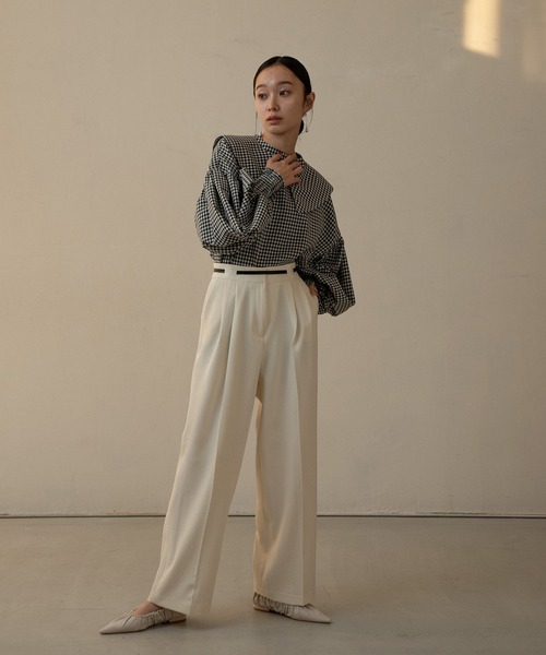 I_am（アイアム）の「removal collar volume sleeve blouse / リムーヴァルカラーボリュームスリーブブラウス（シャツ/ブラウス・レディース・ブラック/ホワイト系その他/チェック・FREE）」の7枚目の写真