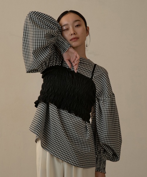 I_am（アイアム）の「removal collar volume sleeve blouse / リムーヴァルカラーボリュームスリーブブラウス（シャツ/ブラウス・レディース・ブラック/ホワイト系その他/チェック・FREE）」の19枚目の写真