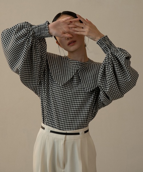 I_am（アイアム）の「removal collar volume sleeve blouse / リムーヴァルカラーボリュームスリーブブラウス（シャツ/ブラウス・レディース・ブラック/ホワイト系その他/チェック・FREE）」の14枚目の写真