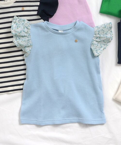 apres les cours(アプレレクール)の「ワッフルフリルTシャツ(Tシャツ/カットソー・キッズ・アイボリー/サックスブルー/その他2/ネイビー/グリーン/ピンク・80/90/100/110/120/130/140)」の5枚目の写真