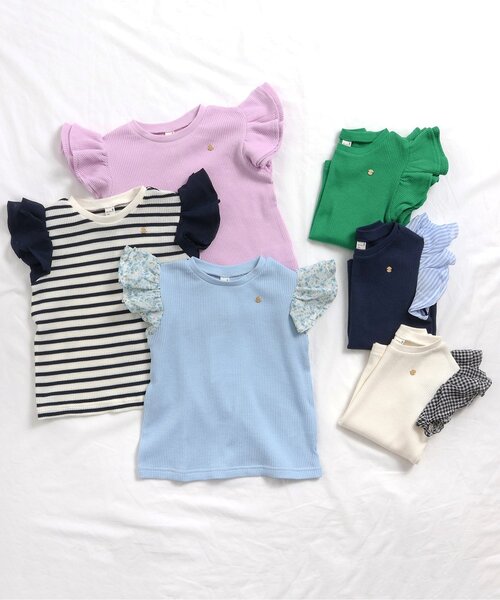 apres les cours(アプレレクール)の「ワッフルフリルTシャツ(Tシャツ/カットソー・キッズ・アイボリー/サックスブルー/その他2/ネイビー/グリーン/ピンク・80/90/100/110/120/130/140)」の11枚目の写真