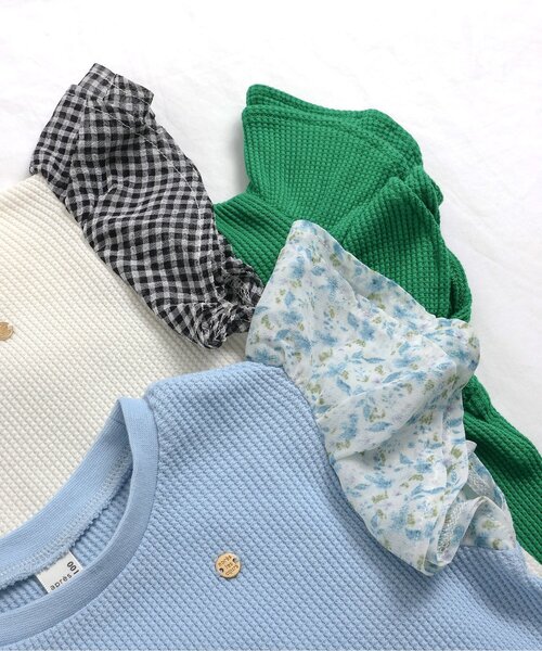 apres les cours(アプレレクール)の「ワッフルフリルTシャツ(Tシャツ/カットソー・キッズ・アイボリー/サックスブルー/その他2/ネイビー/グリーン/ピンク・80/90/100/110/120/130/140)」の12枚目の写真