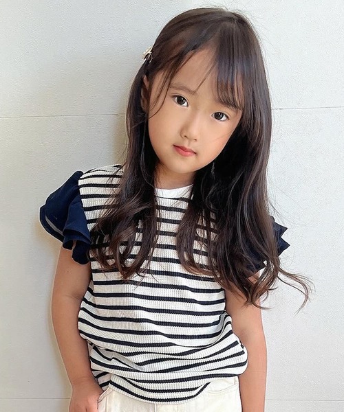 apres les cours(アプレレクール)の「ワッフルフリルTシャツ(Tシャツ/カットソー・キッズ・アイボリー/サックスブルー/その他2/ネイビー/グリーン/ピンク・80/90/100/110/120/130/140)」の1枚目の写真