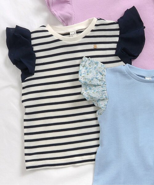 apres les cours(アプレレクール)の「ワッフルフリルTシャツ(Tシャツ/カットソー・キッズ・アイボリー/サックスブルー/その他2/ネイビー/グリーン/ピンク・80/90/100/110/120/130/140)」の7枚目の写真