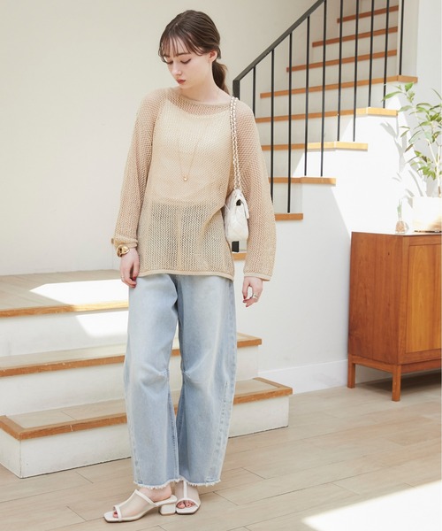 セール】透かし編み ルーズ メッシュ ニット（ニット/セーター