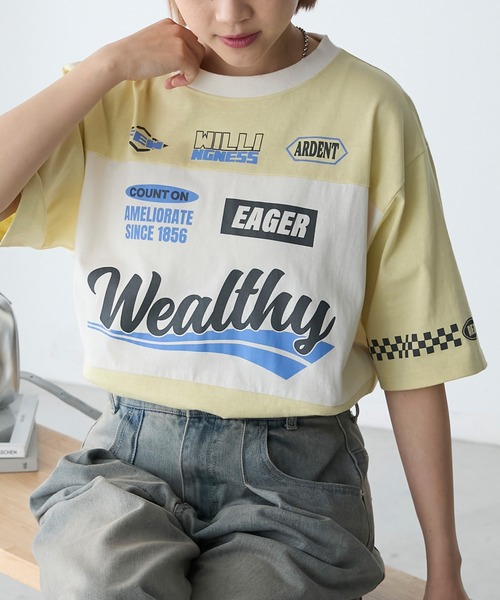 forksy.(フォルクシー)の「【forksy.】モトクロスグラフィックTシャツ(Tシャツ/カットソー・レディース・ライム/ブラック/アイボリー・FREE)」の3枚目の写真