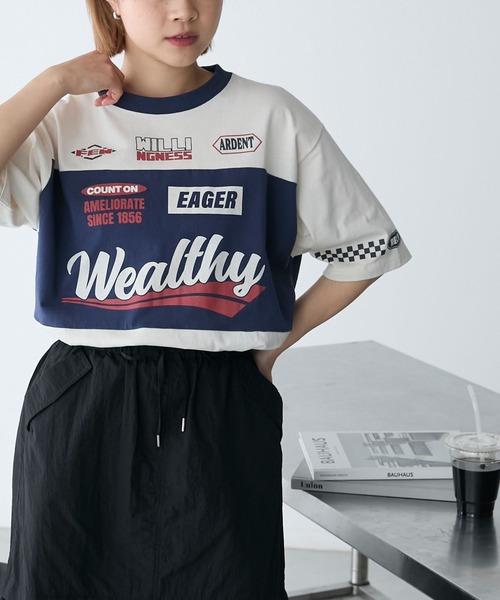 forksy.(フォルクシー)の「【forksy.】モトクロスグラフィックTシャツ(Tシャツ/カットソー・レディース・ライム/ブラック/アイボリー・FREE)」の1枚目の写真
