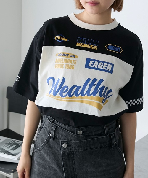 forksy.(フォルクシー)の「【forksy.】モトクロスグラフィックTシャツ(Tシャツ/カットソー・レディース・ライム/ブラック/アイボリー・FREE)」の2枚目の写真