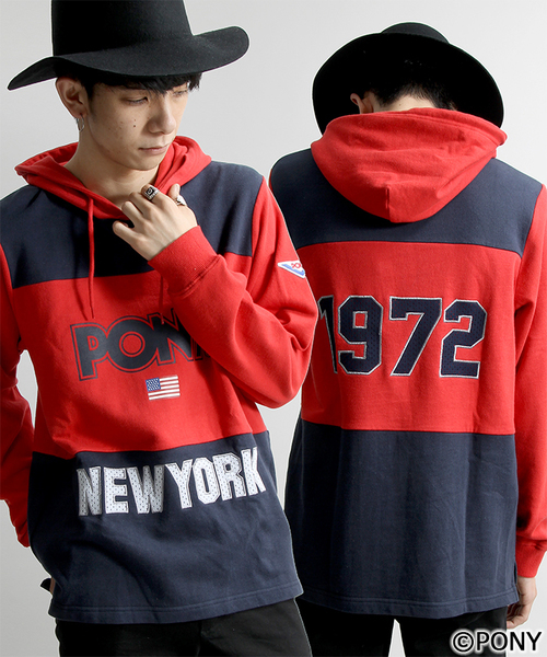 PONY（ポニー）の「∴WEGO/PONYメッシュロゴプルパーカー（パーカー・メンズ・ネイビー/レッド・LARGE/MEDIUM）」の2枚目の写真