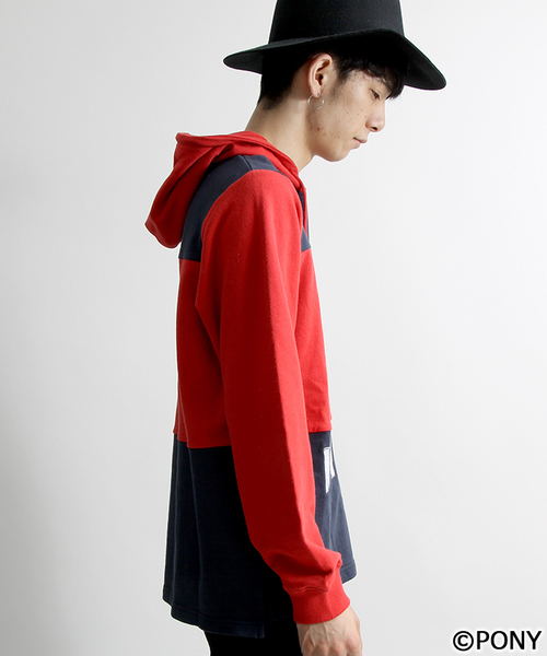 PONY（ポニー）の「∴WEGO/PONYメッシュロゴプルパーカー（パーカー・メンズ・ネイビー/レッド・LARGE/MEDIUM）」の4枚目の写真