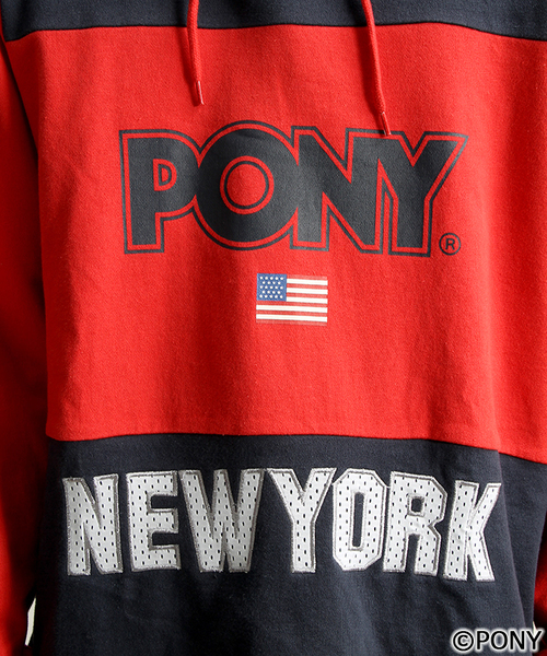 PONY（ポニー）の「∴WEGO/PONYメッシュロゴプルパーカー（パーカー・メンズ・ネイビー/レッド・LARGE/MEDIUM）」の6枚目の写真