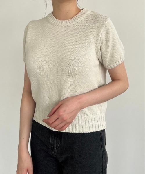 SHOPLIST限定】着回し力抜群の透かし編み半袖ニットセーター