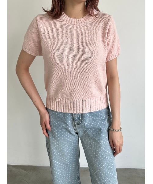 SHOPLIST限定】着回し力抜群の透かし編み半袖ニットセーター