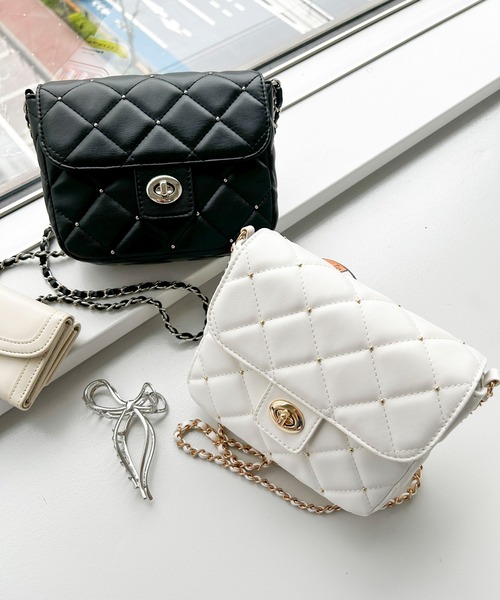 WEGO（ウィゴー）の「WEGO/スタッズ付きキルティングショルダー（ショルダーバッグ・レディース・ホワイト/ブラック・FREE）」の3枚目の写真