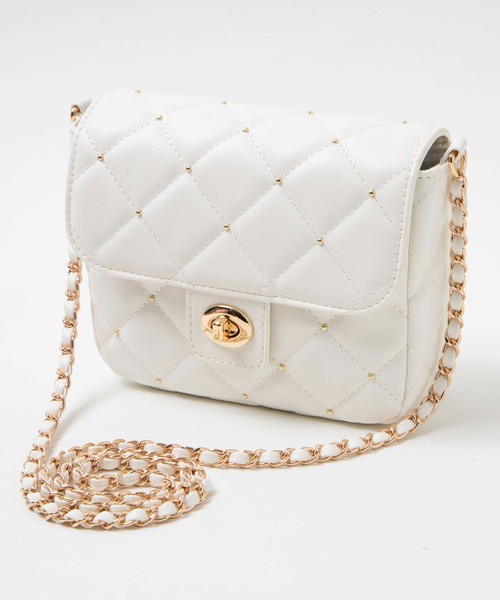 WEGO（ウィゴー）の「WEGO/スタッズ付きキルティングショルダー（ショルダーバッグ・レディース・ホワイト/ブラック・FREE）」の4枚目の写真