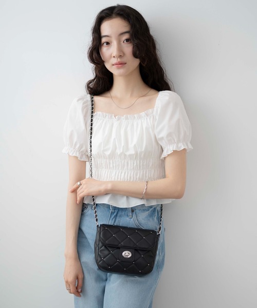 WEGO（ウィゴー）の「WEGO/スタッズ付きキルティングショルダー（ショルダーバッグ・レディース・ホワイト/ブラック・FREE）」の12枚目の写真