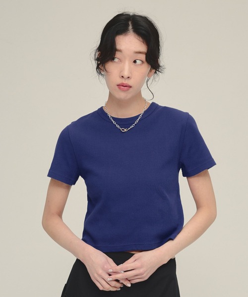 eL（エル）の「【eL】Rib Just Tee/105145（Tシャツ/カットソー・レディース・ブルー/ホワイト/ブラック/イエロー系その他/ブルー系その他/レッド・FREE）」の4枚目の写真