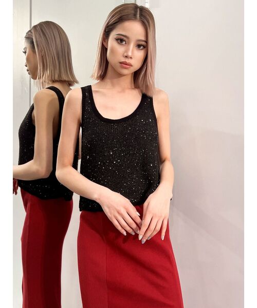 GYDA（ジェイダ）の「ラメスパンコールLOOSEニットタンクトップ（タンクトップ・レディース・ベージュ/オフホワイト/ブラック・FREE）」の2枚目の写真