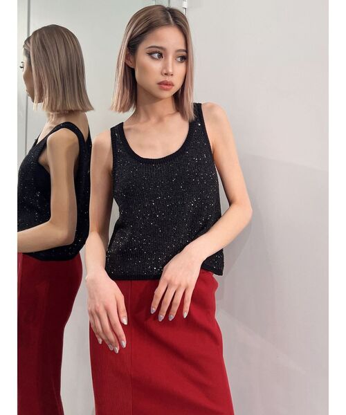 GYDA（ジェイダ）の「ラメスパンコールLOOSEニットタンクトップ（タンクトップ・レディース・ベージュ/オフホワイト/ブラック・FREE）」の9枚目の写真