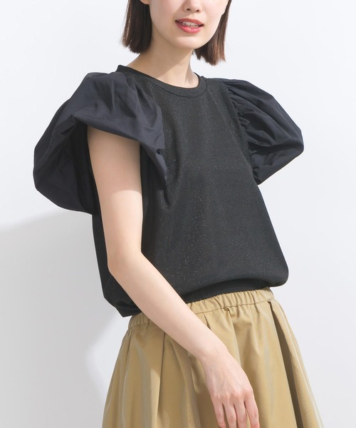 PICCIN（ピッチン）の「【WEB限定】ボリュームスリーブシアーラメテレコプルオーバー（Tシャツ/カットソー・レディース・ブラック/オフホワイト・L/M）」の2枚目の写真