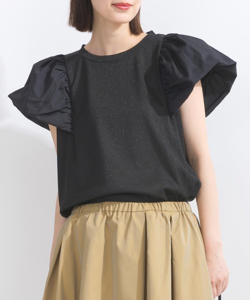 PICCIN（ピッチン）の「【WEB限定】ボリュームスリーブシアーラメテレコプルオーバー（Tシャツ/カットソー・レディース・ブラック/オフホワイト・L/M）」の6枚目の写真