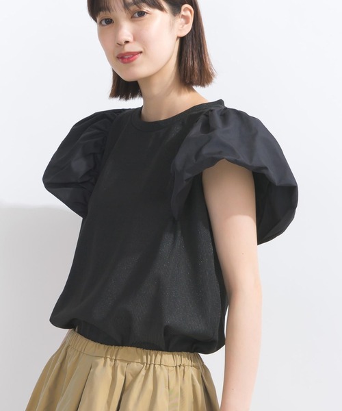 PICCIN（ピッチン）の「【WEB限定】ボリュームスリーブシアーラメテレコプルオーバー（Tシャツ/カットソー・レディース・ブラック/オフホワイト・L/M）」の7枚目の写真