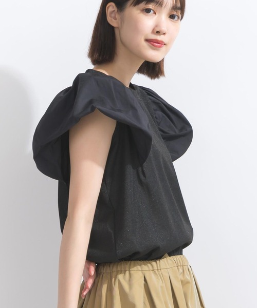 PICCIN（ピッチン）の「【WEB限定】ボリュームスリーブシアーラメテレコプルオーバー（Tシャツ/カットソー・レディース・ブラック/オフホワイト・L/M）」の9枚目の写真