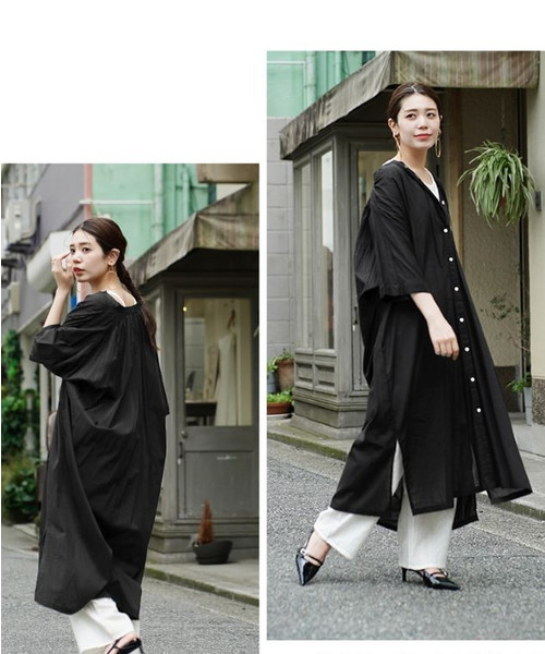 zootie（ズーティー）の「Vネックリボン コットンボイルシャツワンピース（シャツワンピース・レディース・ブラック/ブルー/レッド/マスタード/ベージュ・フリー）」の7枚目の写真