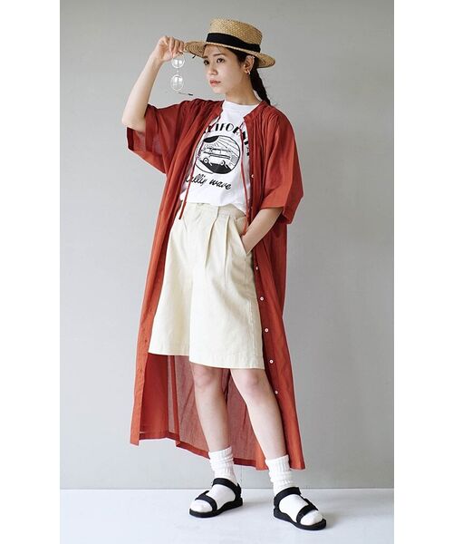 zootie（ズーティー）の「Vネックリボン コットンボイルシャツワンピース（シャツワンピース・レディース・ブラック/ブルー/レッド/マスタード/ベージュ・フリー）」の11枚目の写真