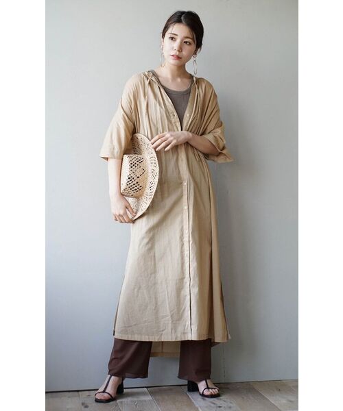 zootie（ズーティー）の「Vネックリボン コットンボイルシャツワンピース（シャツワンピース・レディース・ブラック/ブルー/レッド/マスタード/ベージュ・フリー）」の14枚目の写真