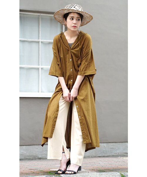 zootie（ズーティー）の「Vネックリボン コットンボイルシャツワンピース（シャツワンピース・レディース・ブラック/ブルー/レッド/マスタード/ベージュ・フリー）」の20枚目の写真