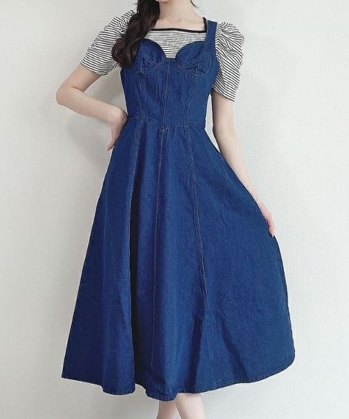 an another angelus（アンアナザーアンジェラス）の「ビスチェ切替デニムジャンパースカート/ananotherangelus（ジャンパースカート・レディース・ブルー/インディゴブルー・FREE）」の2枚目の写真