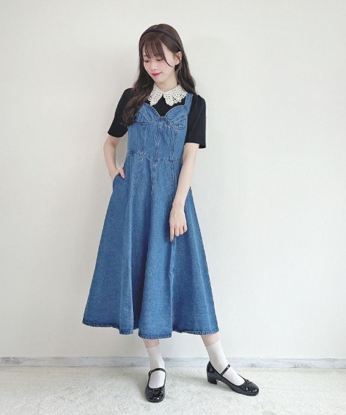 an another angelus（アンアナザーアンジェラス）の「ビスチェ切替デニムジャンパースカート/ananotherangelus（ジャンパースカート・レディース・ブルー/インディゴブルー・FREE）」の7枚目の写真