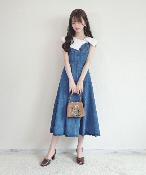 an another angelus（アンアナザーアンジェラス）の「ビスチェ切替デニムジャンパースカート/ananotherangelus（ジャンパースカート・レディース・ブルー/インディゴブルー・FREE）」の12枚目の写真
