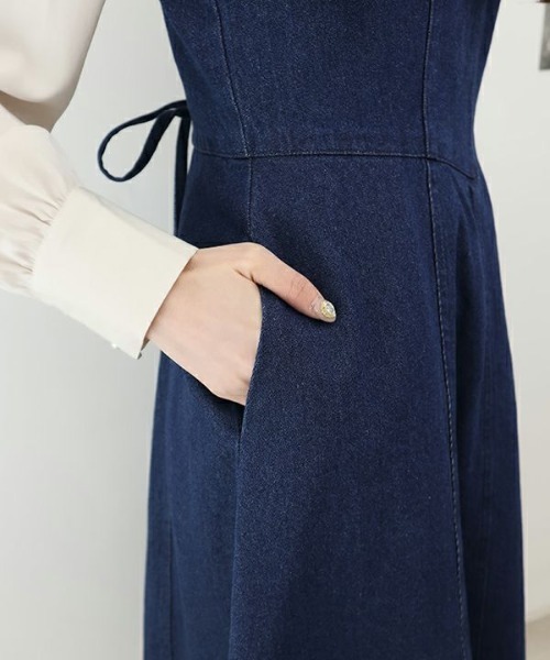 an another angelus（アンアナザーアンジェラス）の「ビスチェ切替デニムジャンパースカート/ananotherangelus（ジャンパースカート・レディース・ブルー/インディゴブルー・FREE）」の21枚目の写真