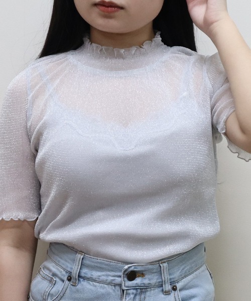 F i.n.t（フィント）の「シアーラメトップス/fint（Tシャツ/カットソー・レディース・ブラック/シルバー/ライトピンク/ライトベージュ・FREE）」の4枚目の写真